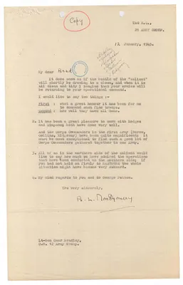 Letter, Bernard Montgomery to Omar Bradley