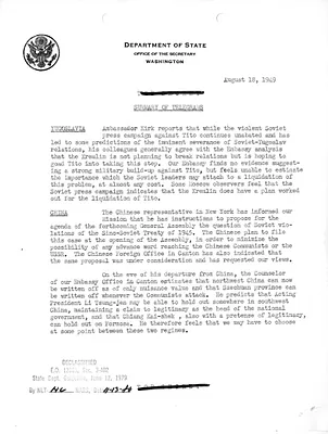 Memorandum, State Department Summary of Telegrams