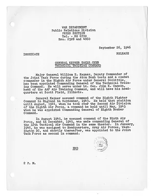 War Department Press Release