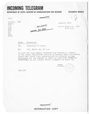Telegram from Burton Berry to the Secretary of State