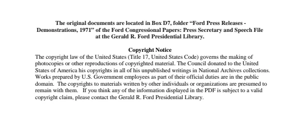 Ford Press Releases - Demonstrations, 1971