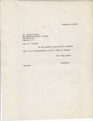 Letters Sent to Josiah Stryker, November 10, 1927