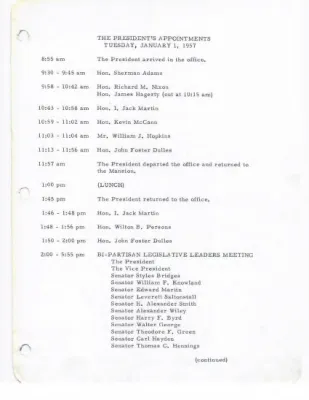 The President's Daily Appointments for January-June 1957