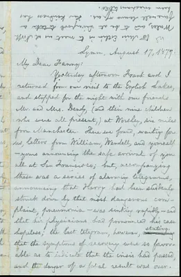 Letter from William Lloyd Garrison, Lymm, [England], to Fanny Garrison Villard, August 17, 1877