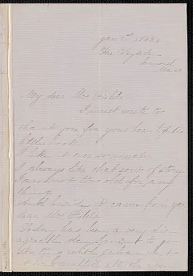 Rose Hawthorne Lathrop autograph letter signed to Annie Adams Fields, The Wayside, Concord, 1 January 1863