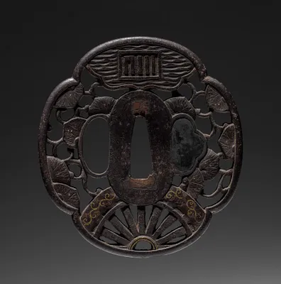 Sword Guard (Tsuba) with Aoi (Heartvine) Chapter of The Tale of Genji