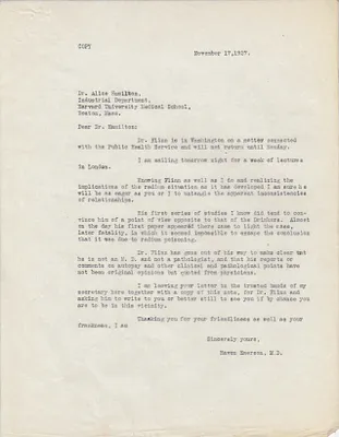 Letters Sent to Dr. Alice Hamilton, November 17, 1927