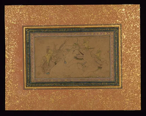 Single Leaf of an Elephant Attacking a Horse and Rider