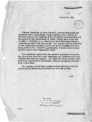 Memorandum of Telephone Conversation with Secretary of State Dean Acheson and Former Secretary of State James F. Byrnes