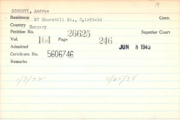 Fairfield County Superior Court and Fairfield County Court of Common Pleas, Index to Records of Naturalization, 1839-1955, Somogyi-Starycki