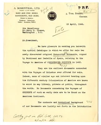 Letter from A. Rosenthal to President Harry S. Truman