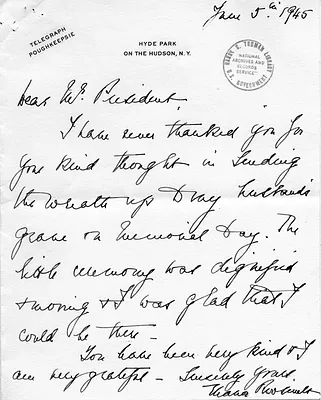Letter from Eleanor Roosevelt to Harry S. Truman