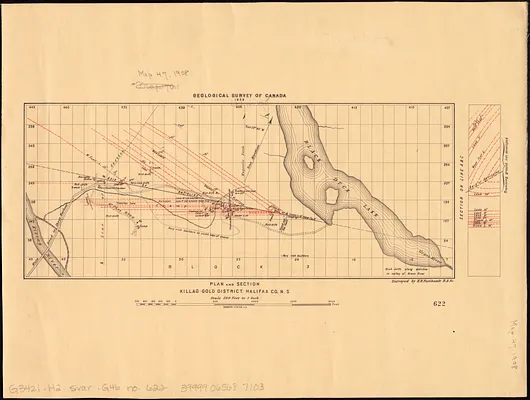 Plan and section, Killag gold district, Halifax Co., N.S