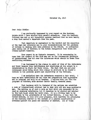 Letter from President Harry S. Truman to Francis Biddle