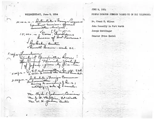 Lyndon Johnson's 1954 Desk Diary I, beginning 6/9/1954