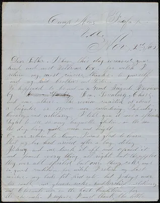Letter from William Jubb, Camp near Fairfax V.A., to Thomas Jubb, West Chelmsford, Mass., November 2, 1862