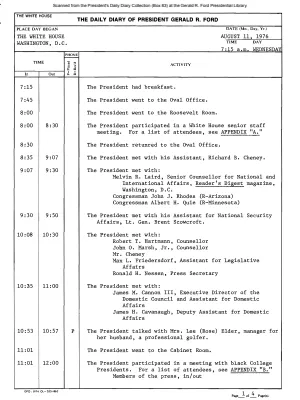 President Gerald R. Ford's Daily Diary, August 11, 1976