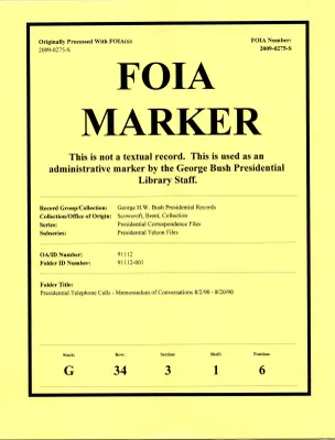 Presidential Telephone Calls--Memorandum of Conversations 8/2/90-8/20/90