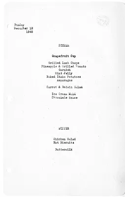 White House Dinner and Supper Menu