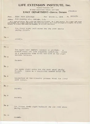 Medical Report to Vera Eldridge, March 1, 1924