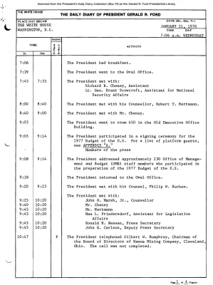 President Gerald R. Ford's Daily Diary, January 21, 1976
