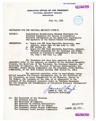 Memorandum from James S. Lay, Jr. to the National Security Council with Attachment