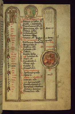 July Calendar with Woman with a Sickle and Leo in roundels