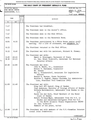 President Gerald R. Ford's Daily Diary, April 05, 1976