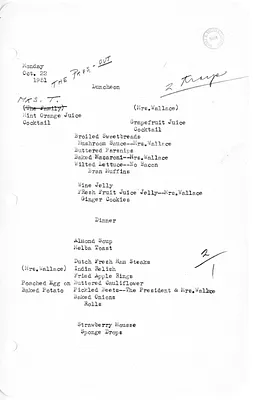 White House Luncheon and Dinner Menu