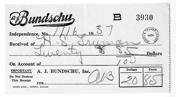 Receipt from A. J. Bundschu, Inc.