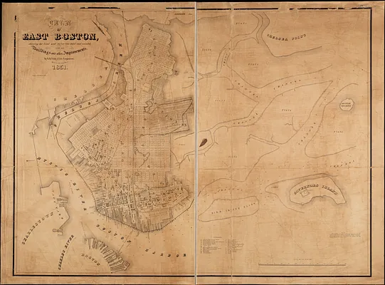 Plan of East Boston showing the land and water lots sold and unsold, also all buildings and other improvements