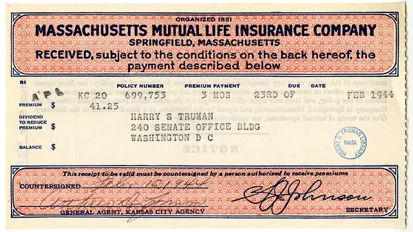 Premium Receipt, Massachusetts Mutual Life Insurance Company