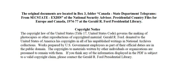 Canada - State Department Telegrams: From SECSTATE - EXDIS
