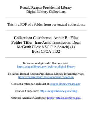[Iran/Arms Transaction: Dean McGrath Files: NSC File Search] (1)