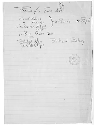 USS Williamsburg Menu