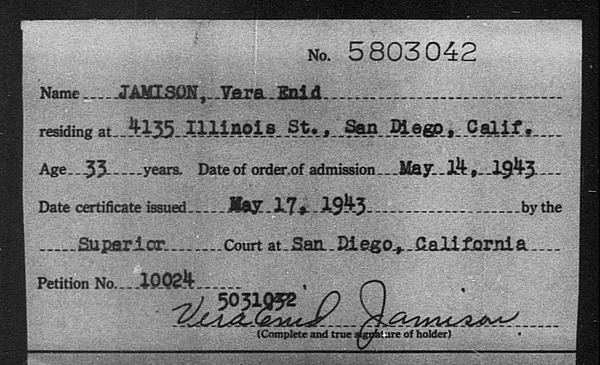 Jamison, Vera Enid - 1943