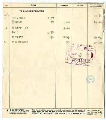 Bill from A. J. Bundschu, Inc.
