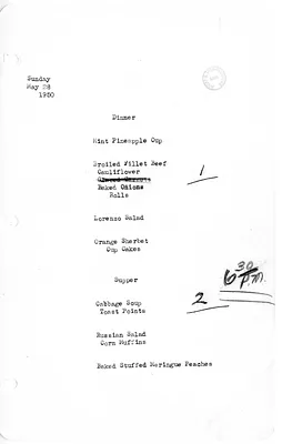White House Dinner and Supper Menu