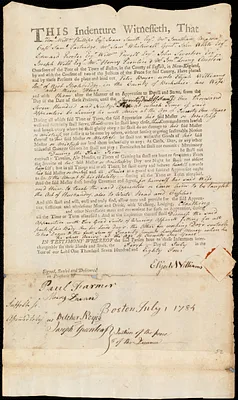 Peter Boyer indentured to apprentice with Elijah Williams of West Stockbridge, 1 July 1784