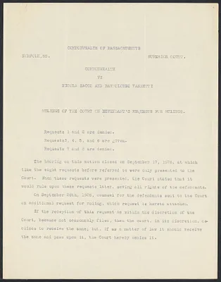 Herbert Brutus Ehrmann Papers, 1906-1970. Sacco-Vanzetti. Briefs and records. Box 10, Folder 3, Harvard Law School Library, Historical & Special Collections