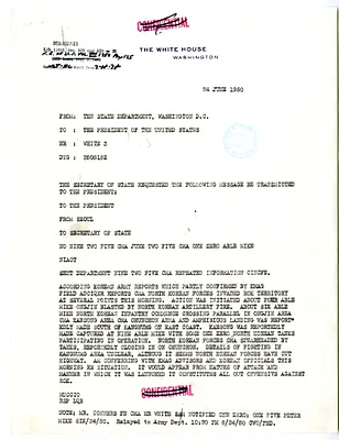 Message from Ambassador John M. Muccio to the State Department, Forwarded to President Harry S. Truman