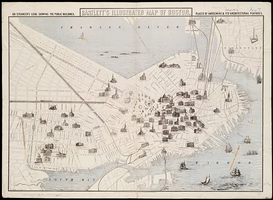 Bartlett's illustrated map of Boston, or, Stranger's guide showing the public buildings, places of amusement & its' architectural features