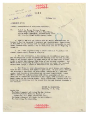 Memorandum from General Dwight D. Eisenhower Regarding the Preservation of Historical Monuments in Europe