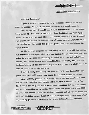 Letter from Leonid Brezhnev to Ronald Reagan (Unofficial translation)