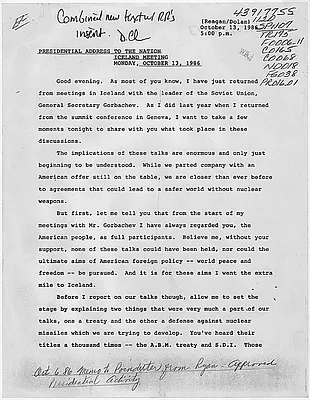 Presidential Address to the Nation: Iceland Meeting: Monday, October 13, 1986 [10/13/86 5:00pm draft]