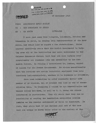 Cable from Edwin Pauley to Secretary of State James Byrnes