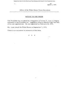 President Accepts the Resignation of Vernon C. Leon, Deputy Assistant to the President for Legislative Affairs [Position Appointments and Resignations]