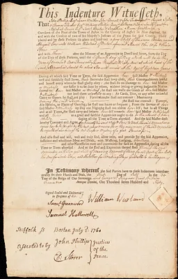 Abigail Cox indentured to apprentice with William Warland of Boston, 1 July 1760