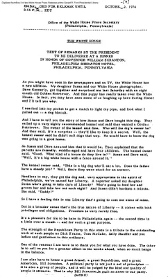Text of Remarks by the President to Be Delivered at a Dinner in Honor of Governor William Scranton (R-PA) [Ford Speech or Statement]