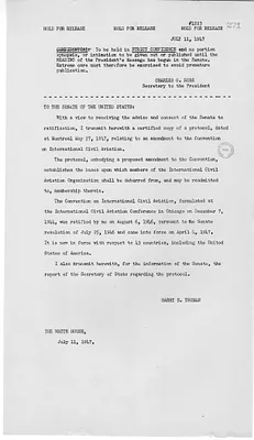 Press Release, Letter from President Harry S. Truman to the United States Senate